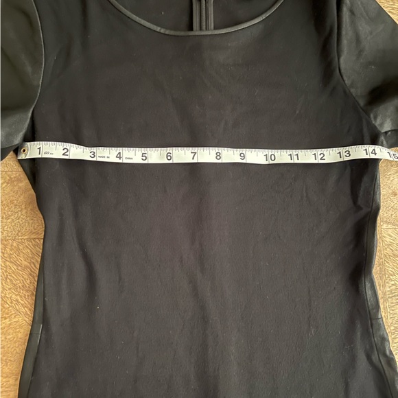 Theory Black Sheath Body Con Dress With Short Sleeves And Leather Details - Picture 2 of 9